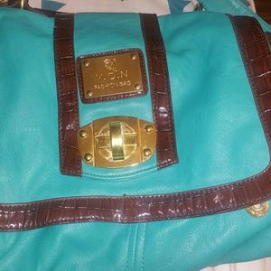 LEATHER TEAL/BROWN PURSE